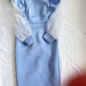 Chic Light Blue Long Sleeve Dress